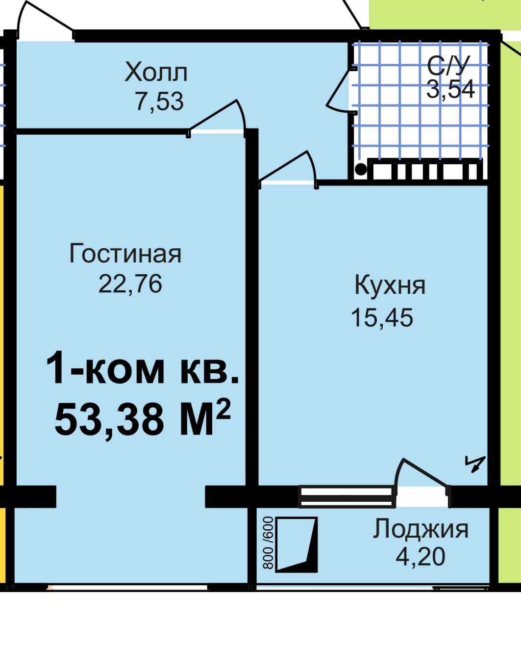 Элитка, 1 ком, 53.38 м2, этаж 7/, ж/к Aalam City, Сост: Среднее - фото 1