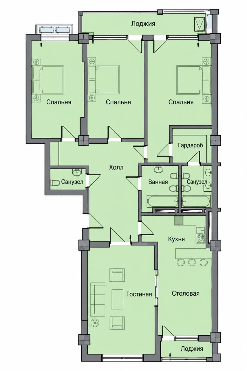 Элитка, 4 ком, 174 м2, этаж 9/14, ж/к Елисейские поля, Сост: Евроремонт - фото 14