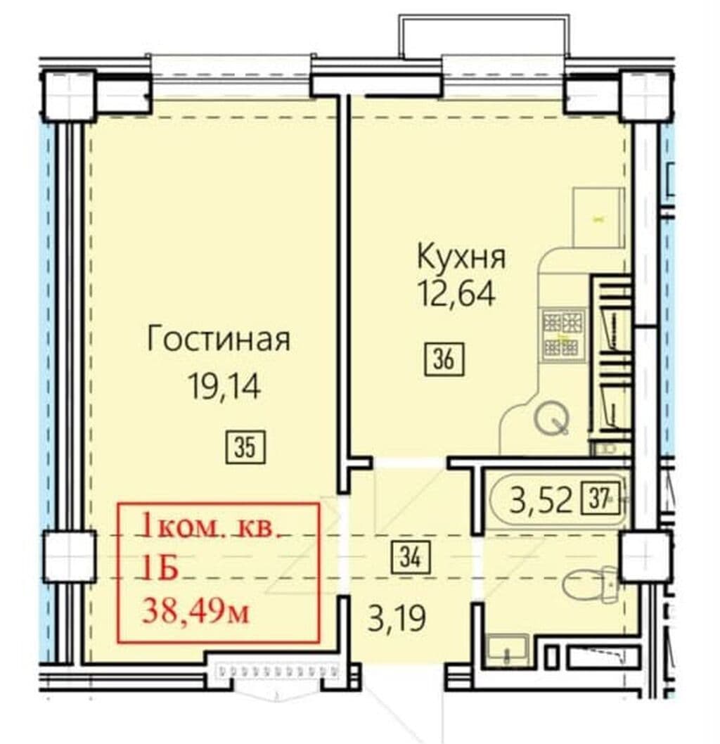 Элитка, 1 ком, 38.49 м2, этаж 3/14, ж/к Нью-Йорк сити (New York city), Сост: Строящийся ПСО - фото 2