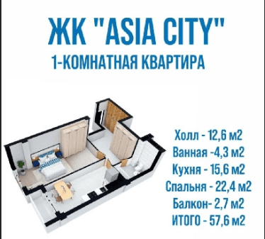 Элитка, 1 ком, 57.7 м2, этаж 13/14, Сост: Сдан ПСО - фото 2