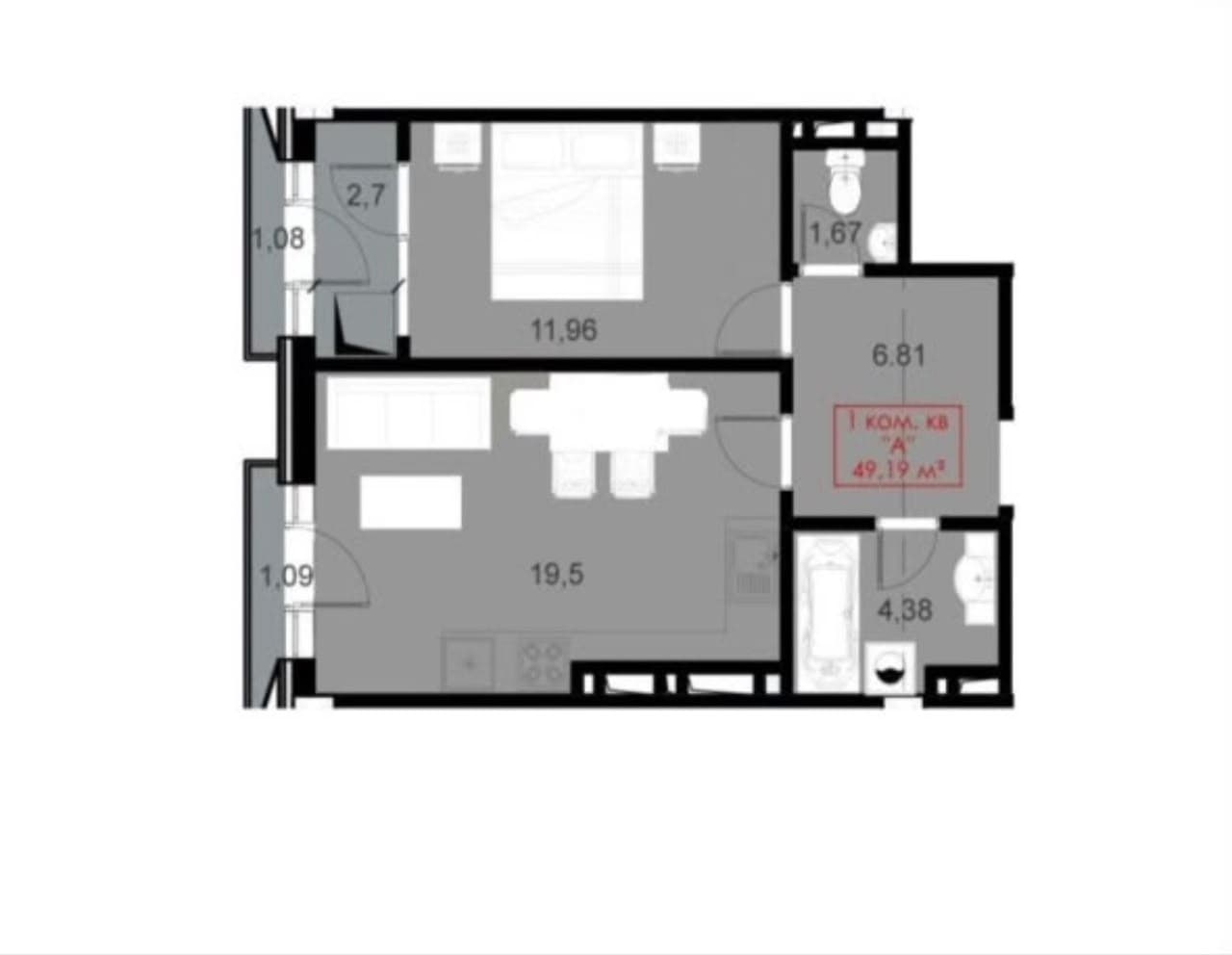 Элитка, 1 ком, 51 м2, этаж 14/16, ж/к BROOKLYN, Сост: Сдан ПСО - фото 3