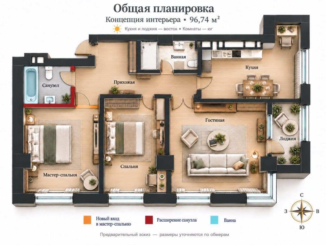 Элитка, 3 ком, 96.46 м2, этаж 15/18, ж/к Жилой комплекс "САЛКЫН", Сост: Строящийся ПСО - фото 4