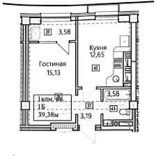 Элитка, 39.7 м2, этаж 12/14, ж/к Нью-Йорк сити (New York city), Сост: Строящийся ПСО - фото 1