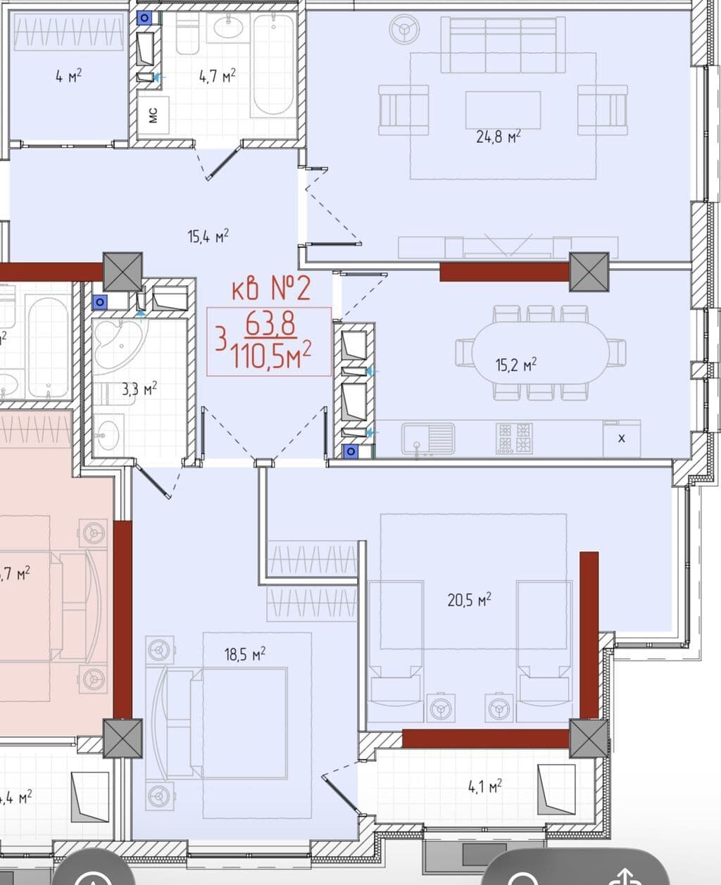 Элитка, 3 ком, 110.6 м2, этаж 7/20, ж/к Imarat Park Residence, Сост: Строящийся ПСО - фото 9