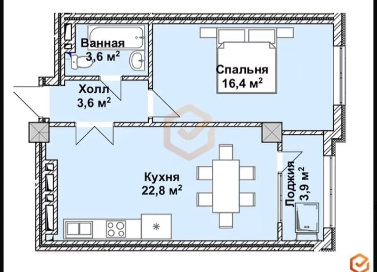 Элитка, 1 ком, 50.3 м2, этаж 11/12, ж/к ЖК «ЦЕНТРАЛЬНЫЙ», Сост: Сдан ПСО - фото 1