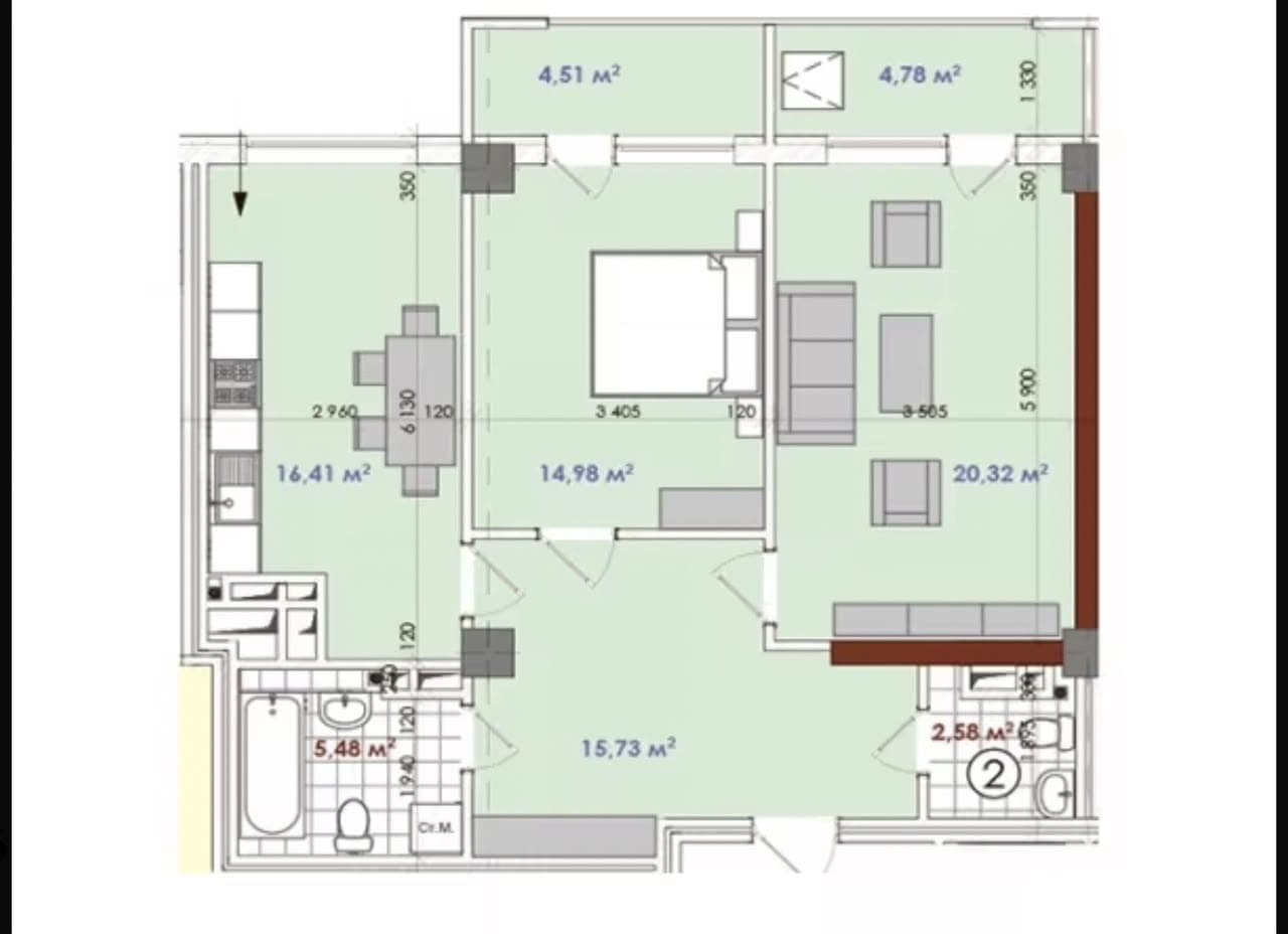 Элитка, 85 м2, этаж 8/16, ж/к Крейсер (Kreyser), Сост: Строящийся ПСО - фото 14