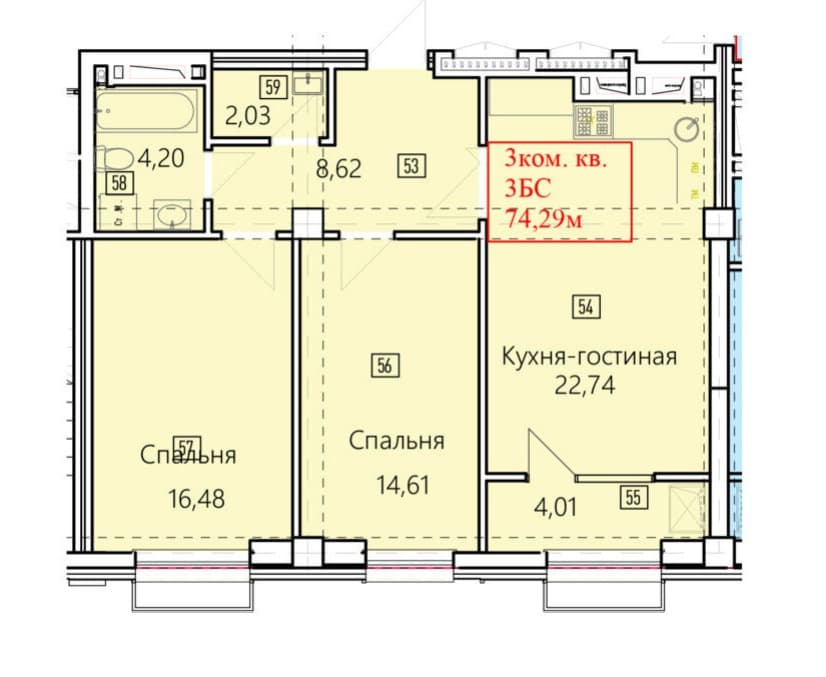 Элитка, 2 ком, 74.29 м2, этаж 15/15, ж/к Нью-Йорк сити (New York city), Сост: Строящийся ПСО - фото 1