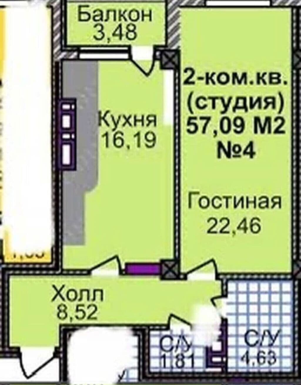 Элитка, 2 ком, 58 м2, этаж 9/16, ж/к Aalam City, Сост: Сдан ПСО - фото 4