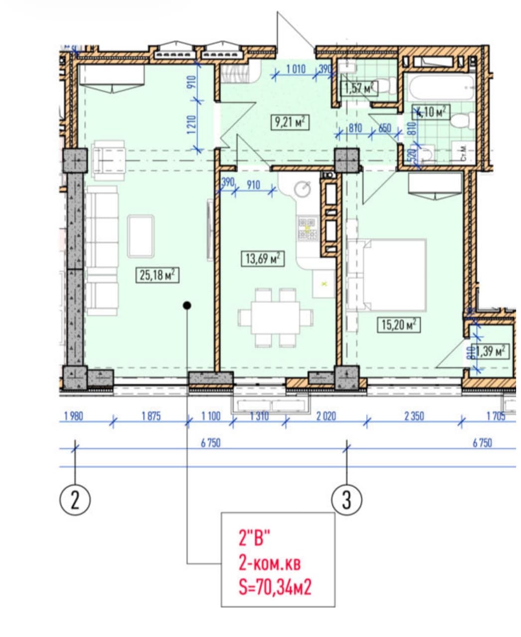 Элитка, 3 ком, 70.34 м2, этаж 3/14, ж/к Нью-Йорк сити (New York city), Сост: Строящийся ПСО - фото 2