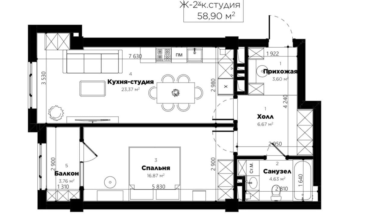 Планировка 2-комн
