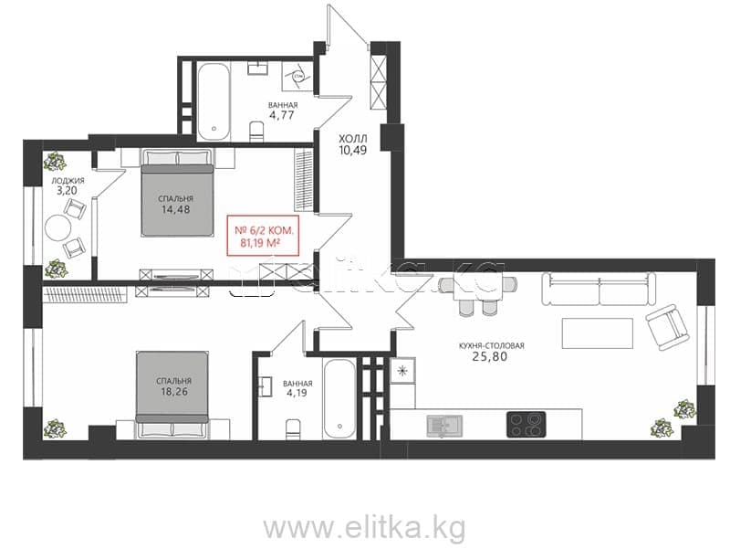 Элитка, 3 ком, 81 м2, этаж 5/14, ж/к Жилой дом "DARYIA" (ДАРЫЯ), Сост: Строящийся ПСО - фото 1