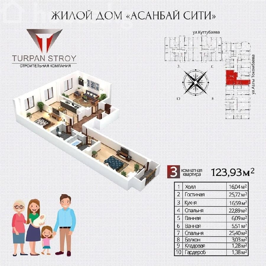 Элитка, 3 ком, 123 м2, этаж 11/12, ж/к Жилой комплекс "Асанбай Сити", Сост: Сдан ПСО - фото 2