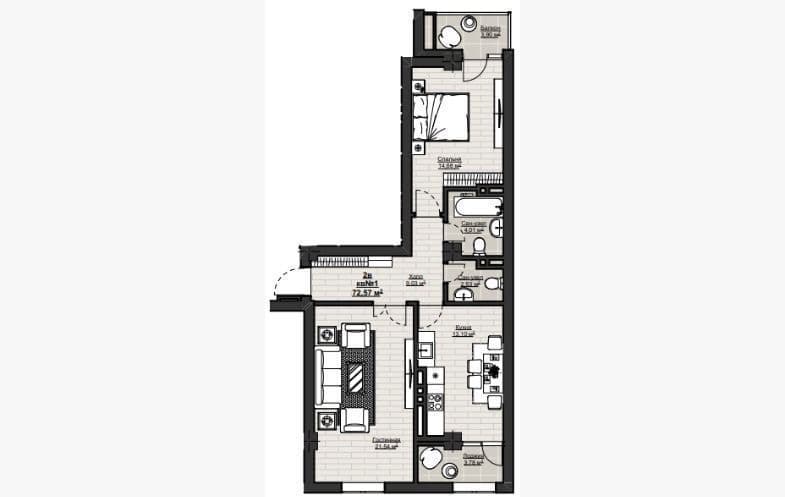 Продажа, Элитка, 2 ком, 72.57 м2, этаж 12/14, ж/к Нью Сити( New city), Сост: Сдан ПСО - фото 1