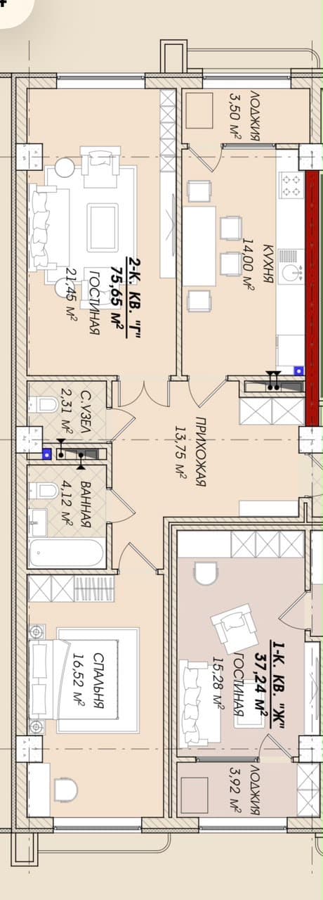 Продажа, Элитка, 2 ком, 78.18 м2, этаж 12/13, ж/к Асман Резиденс (Asman Residence), Сост: Сдан ПСО - фото 1